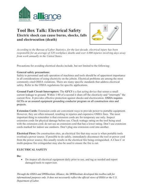 electrical tool box talk|toolbox talks for electricians.